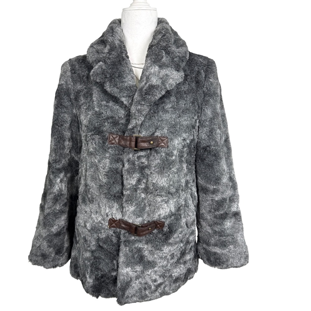 Kristen Blake Faux Fur Coat S Gray Buckle Closure Glam Mob Wife Vintage Style